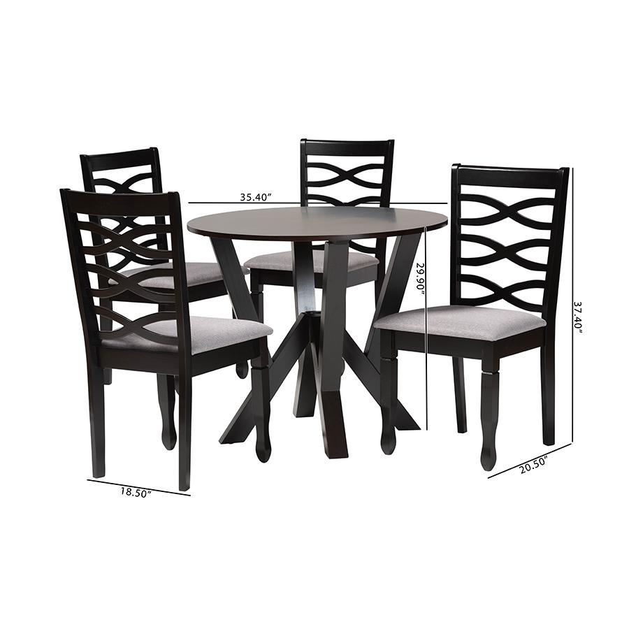 Ariane Modern Grey Fabric and Dark Brown Finished Wood 5-Piece Dining Set. Picture 10