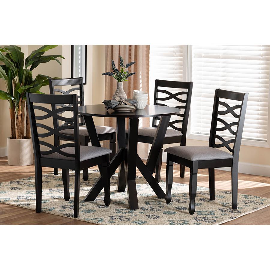 Ariane Modern Grey Fabric and Dark Brown Finished Wood 5-Piece Dining Set. Picture 8