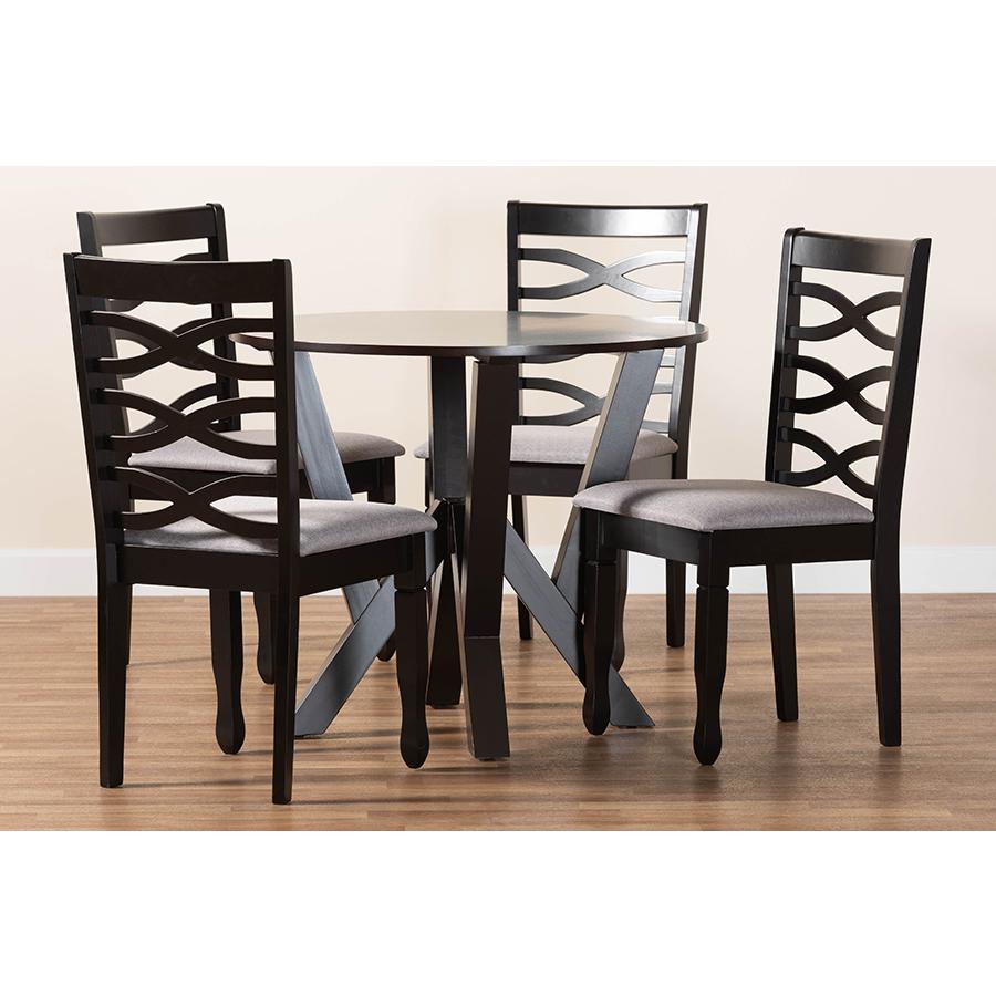 Ariane Modern Grey Fabric and Dark Brown Finished Wood 5-Piece Dining Set. Picture 9