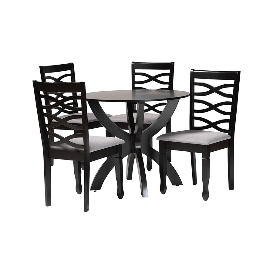 Aspen Modern Grey Fabric and Dark Brown Finished Wood 5-Piece Dining Set. Picture 1