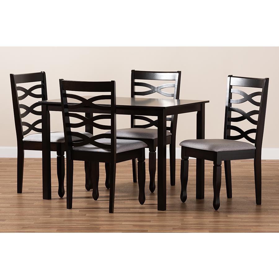 Gray Fabric Upholstered Espresso Brown Finished Wood 5-Piece Dining Set. Picture 4