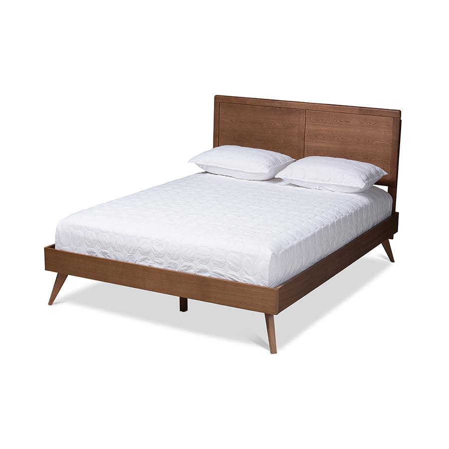 Zenon Mid-Century Modern Walnut Brown Finished Wood Full Size Platform Bed. Picture 1