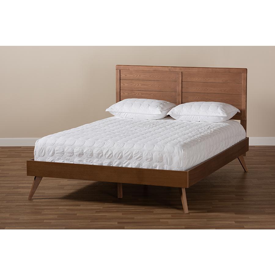 Artemis Mid-Century Modern Walnut Brown Finished Wood Full Size Platform Bed. Picture 7
