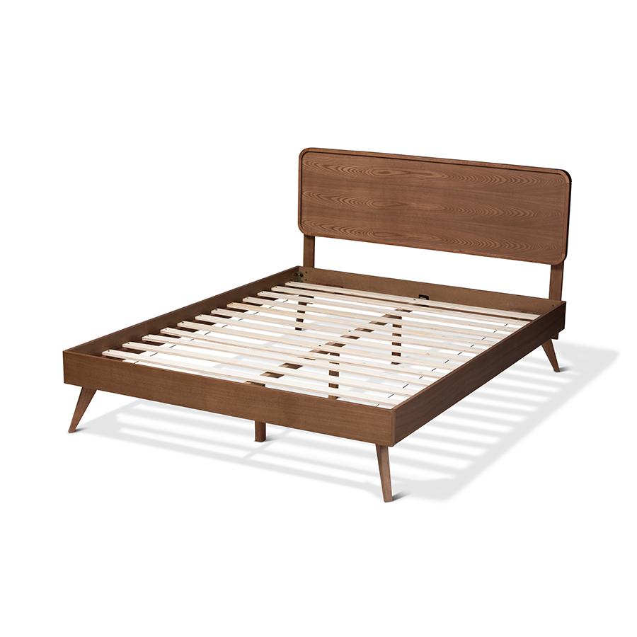 Demeter Mid-Century Modern Walnut Brown Finished Wood Full Size Platform Bed. Picture 3