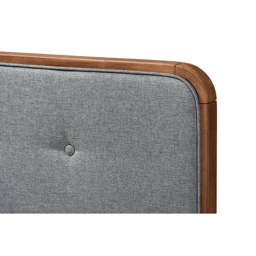 Baxton Studio Dilara Mid-Century Modern Dark Grey Fabric Upholstered Walnut Brown Finished Wood Full Size Platform Bed. Picture 4