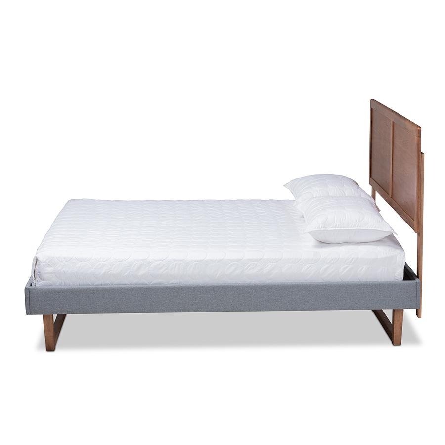 Baxton Studio Allegra MidCentury Modern Dark Grey Fabric Upholstered and Ash Walnut Brown Finished Wood Full Size Platform Bed. Picture 2