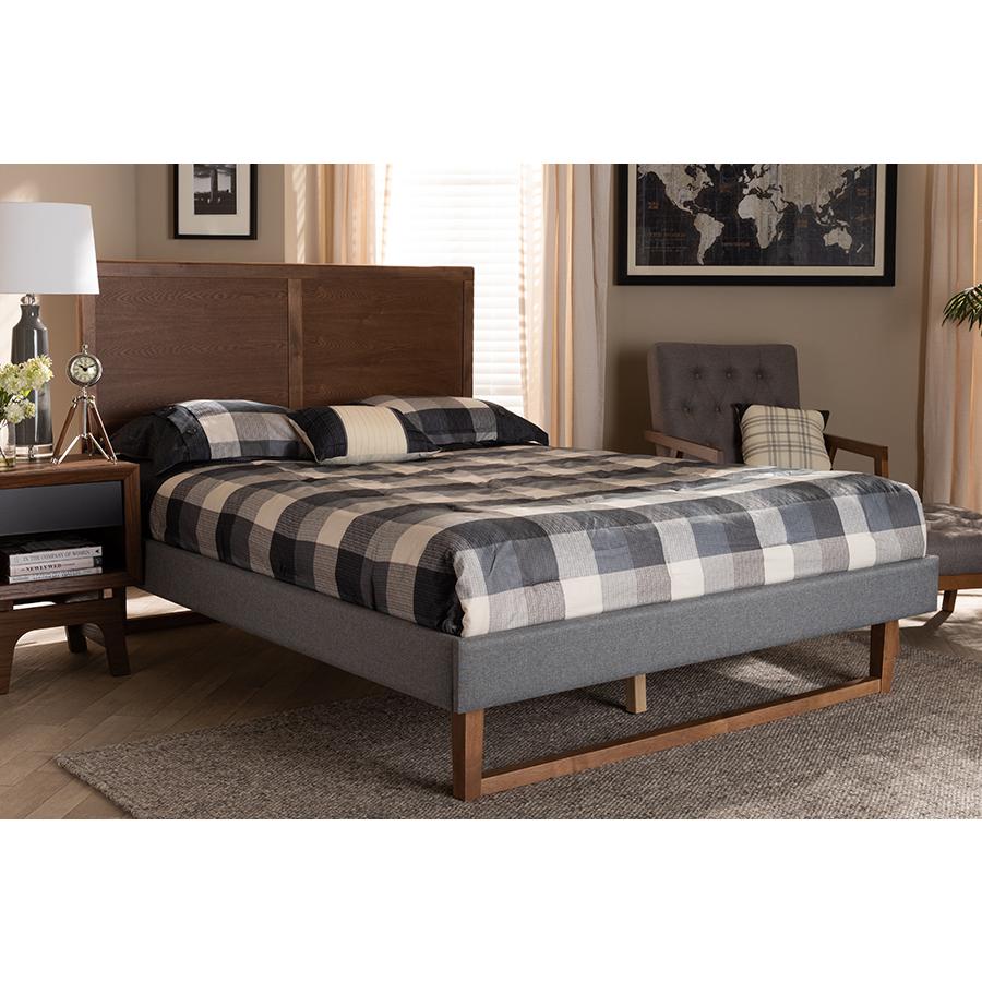 Baxton Studio Allegra MidCentury Modern Dark Grey Fabric Upholstered and Ash Walnut Brown Finished Wood Full Size Platform Bed. Picture 6