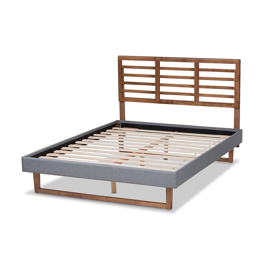 Baxton Studio Rina Modern and Contemporary Dark Grey Fabric Upholstered and Ash Walnut Brown Finished Wood Queen Size Platform Bed. Picture 3