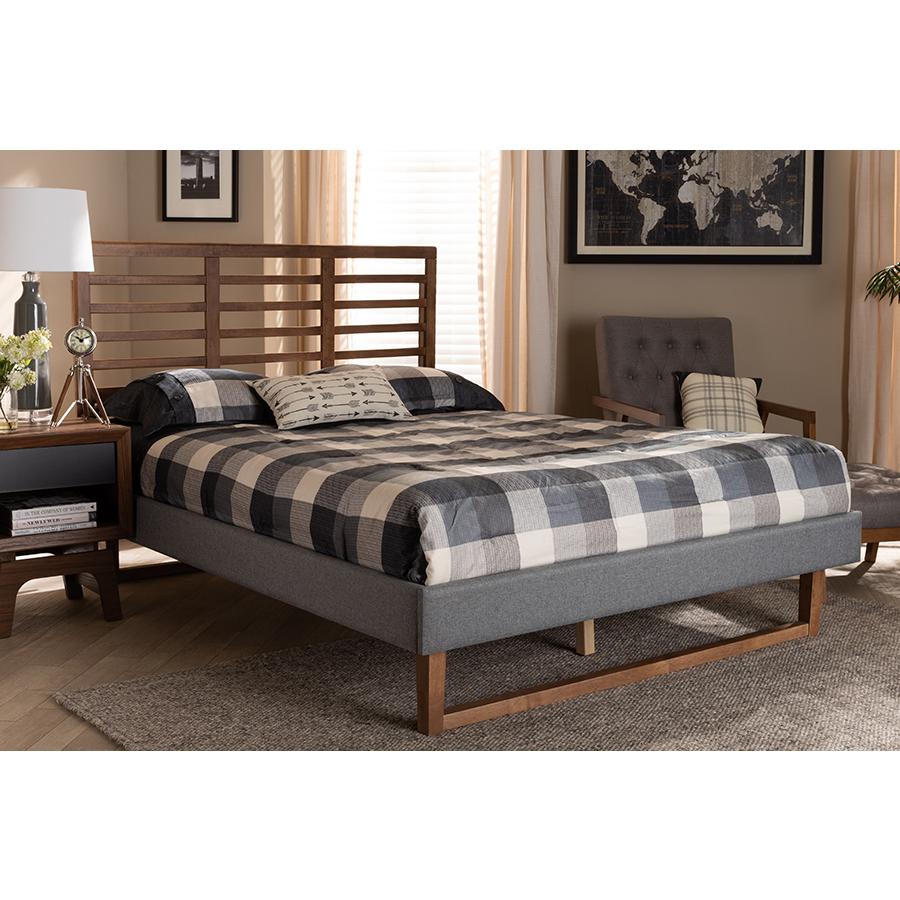 Baxton Studio Rina Modern and Contemporary Dark Grey Fabric Upholstered and Ash Walnut Brown Finished Wood Queen Size Platform Bed. Picture 6