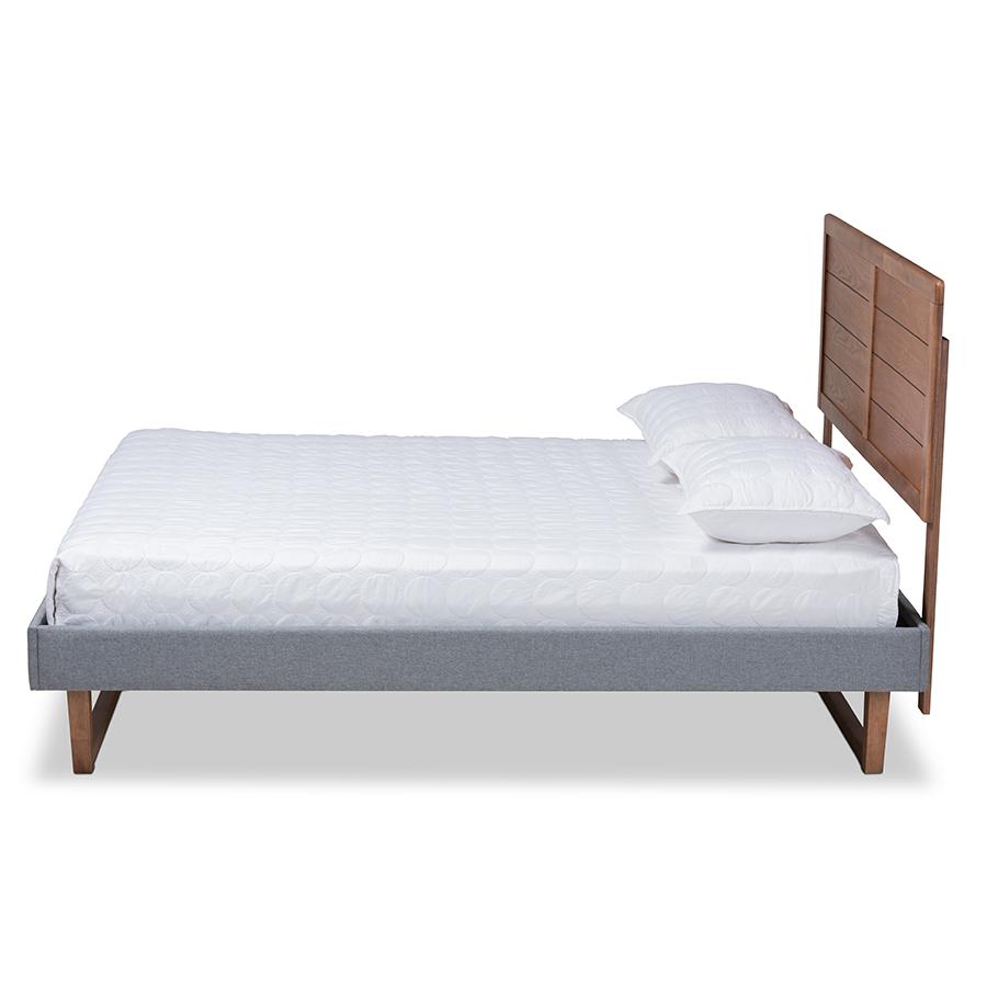 Baxton Studio Gabriela Rustic Modern Dark Grey Fabric Upholstered and Ash Walnut Brown Finished Wood Full Size Platform Bed. Picture 2
