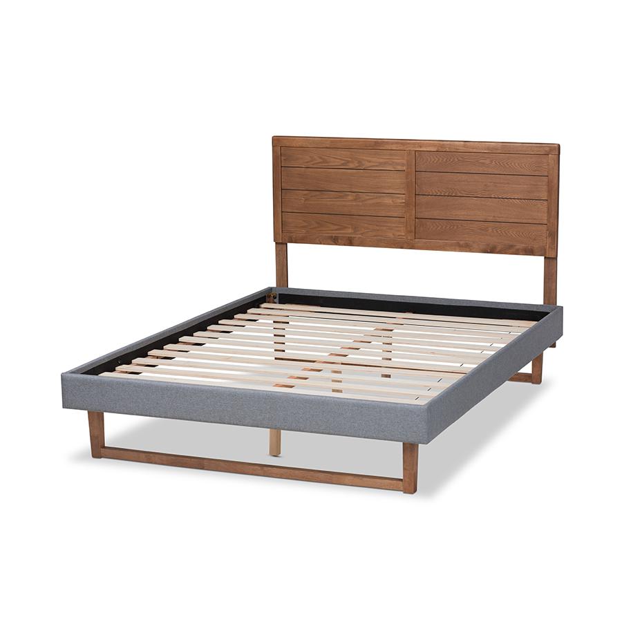 Baxton Studio Gabriela Rustic Modern Dark Grey Fabric Upholstered and Ash Walnut Brown Finished Wood Full Size Platform Bed. Picture 3