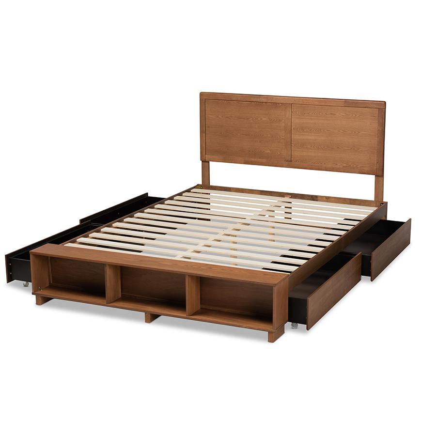 Wood Full Size 4-Drawer Platform Storage Bed with Built-In Shelves. Picture 5