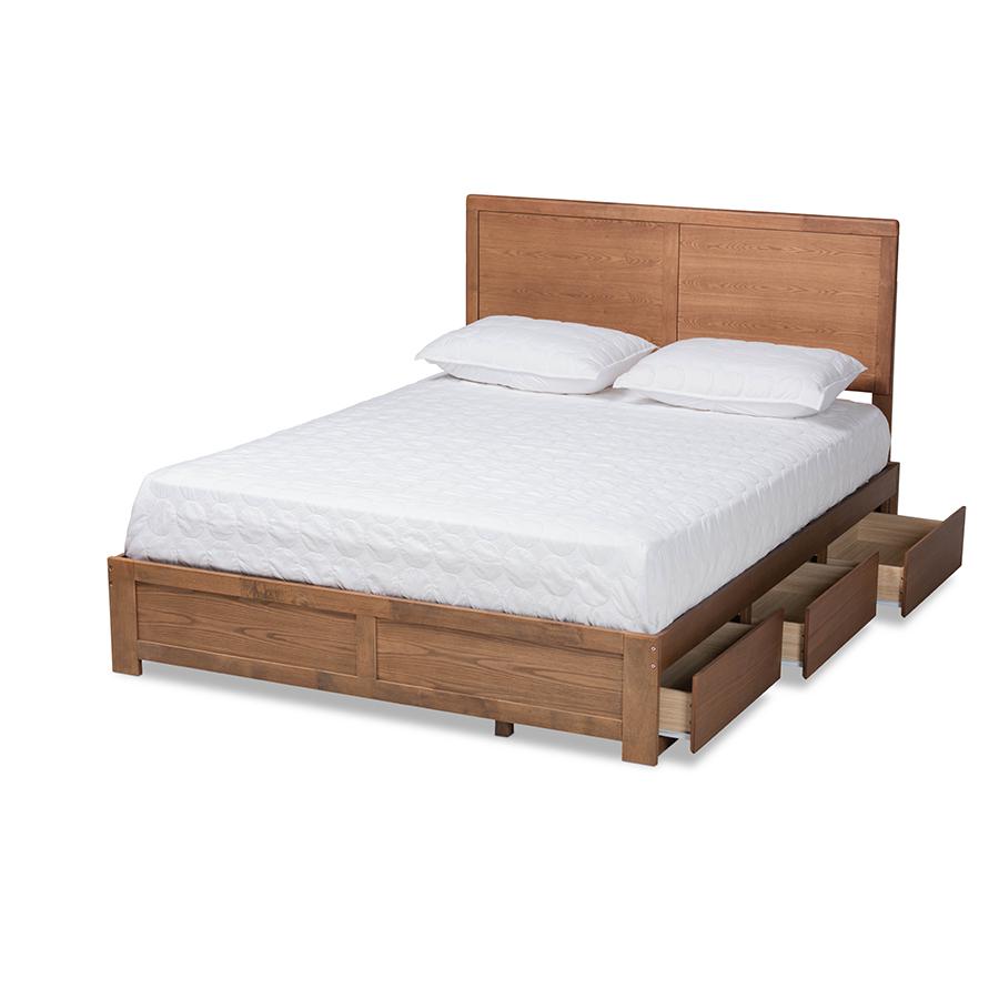 Walnut Brown Finished Wood Full Size 3-Drawer Platform Storage Bed. Picture 2