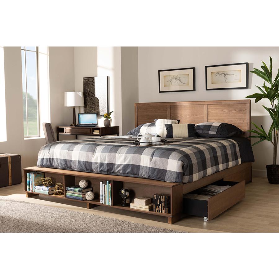 Wood King Size 4-Drawer Platform Storage Bed with Built-In Shelves. Picture 10