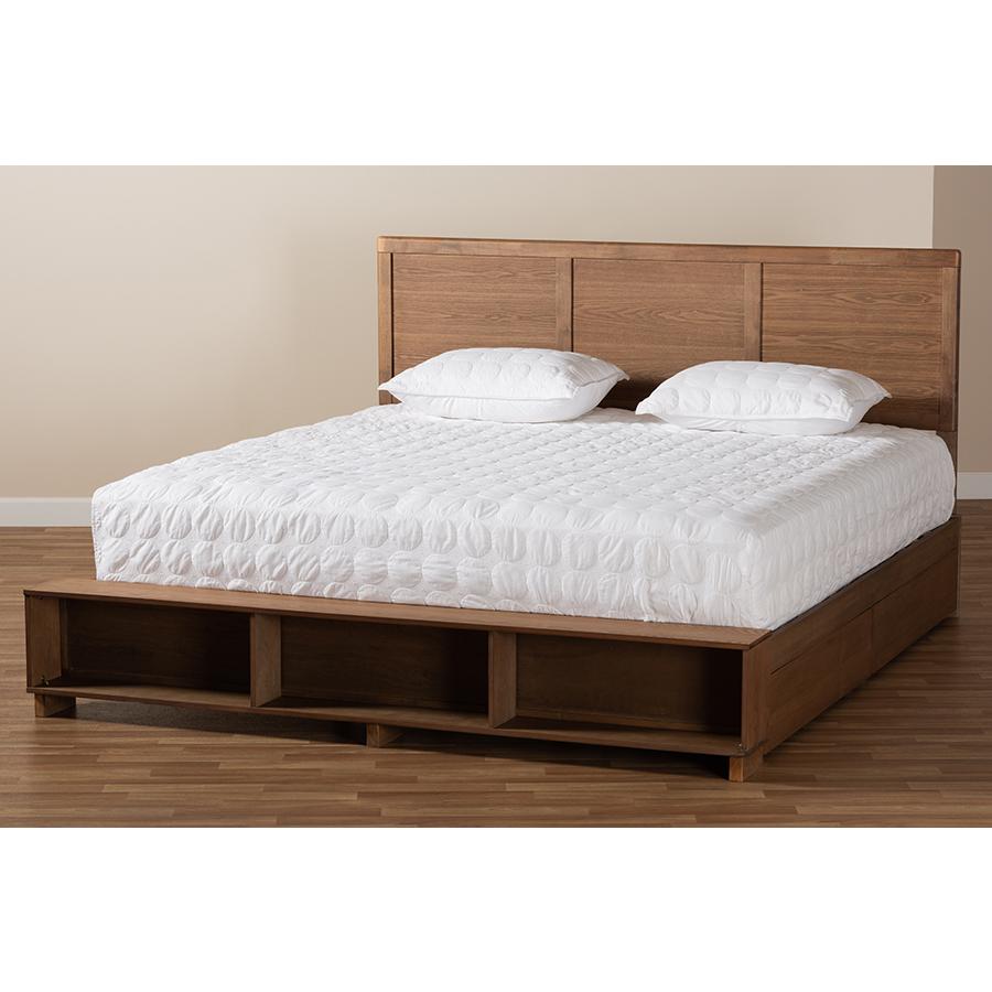 Wood King Size 4-Drawer Platform Storage Bed with Built-In Shelves. Picture 11