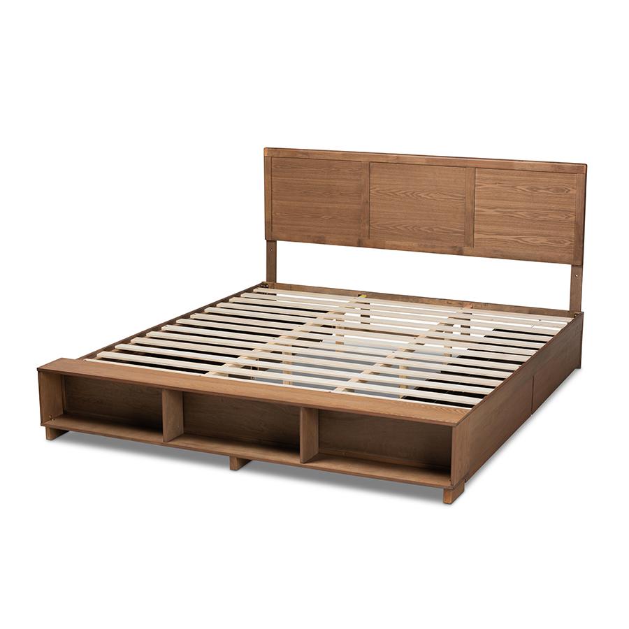 Wood King Size 4-Drawer Platform Storage Bed with Built-In Shelves. Picture 4