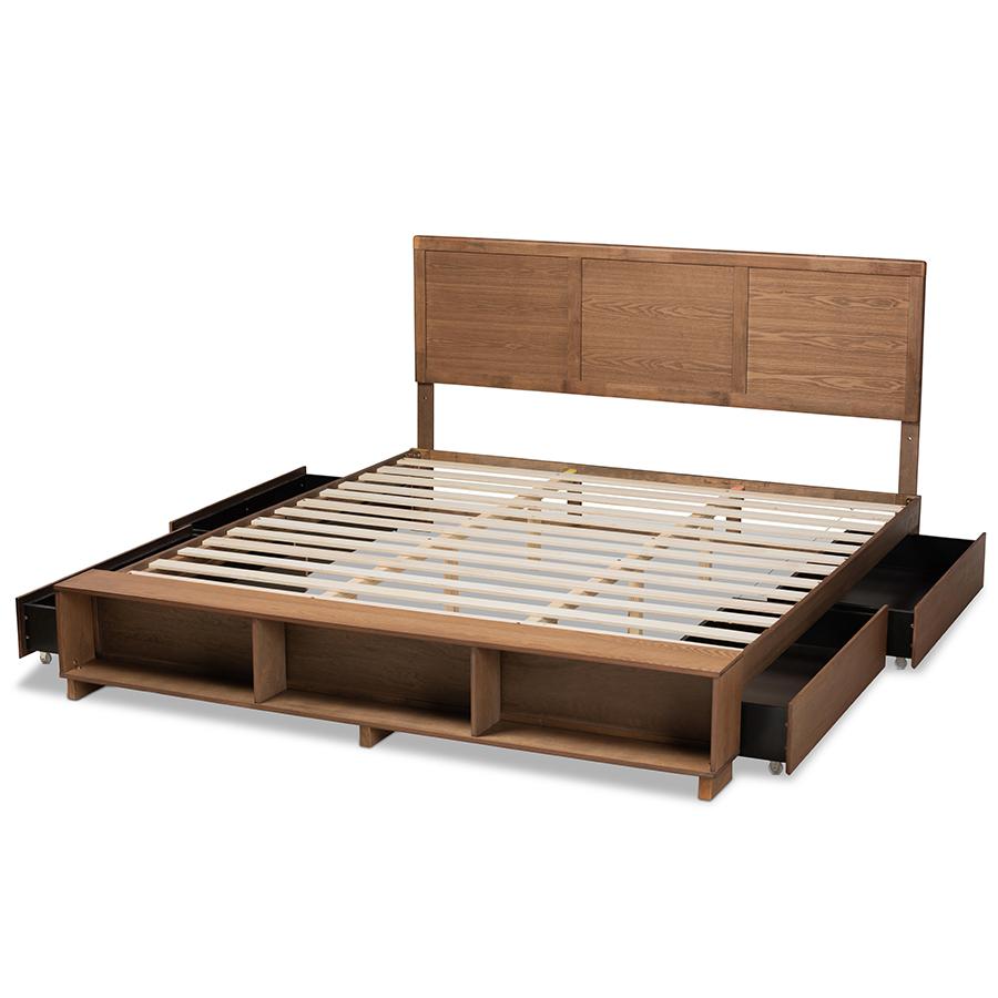 Wood King Size 4-Drawer Platform Storage Bed with Built-In Shelves. Picture 5