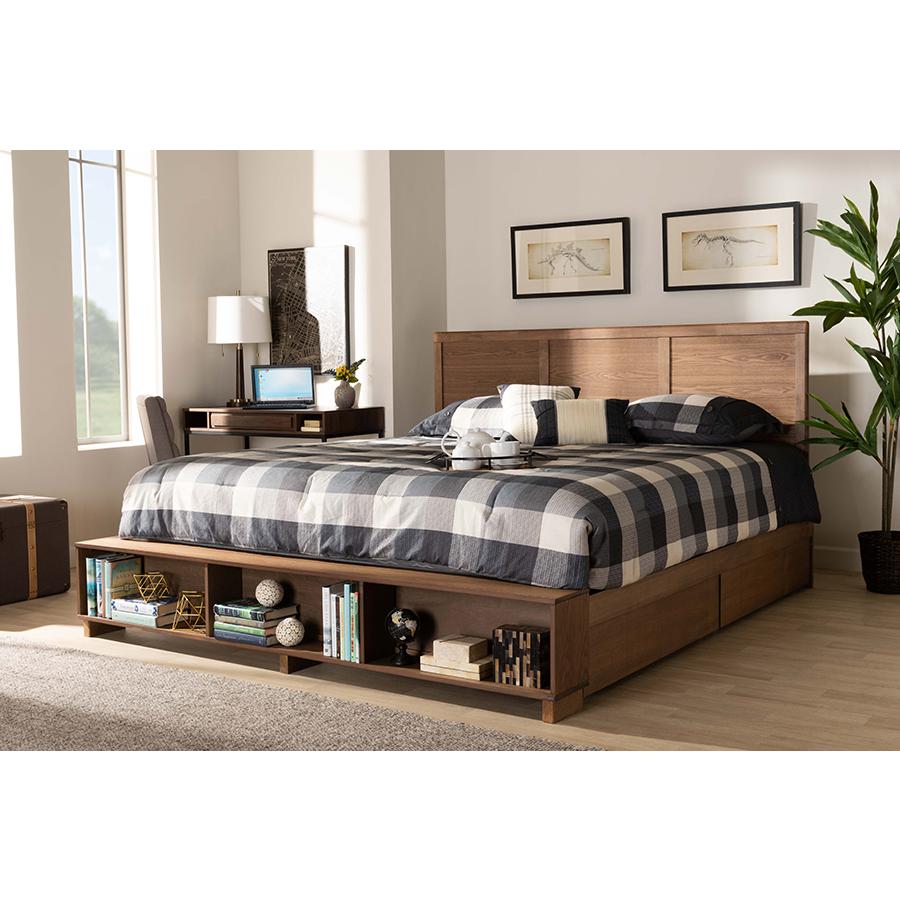 Wood King Size 4-Drawer Platform Storage Bed with Built-In Shelves. Picture 9
