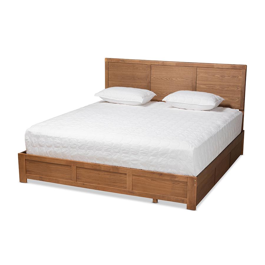 Walnut Brown Finished Wood King Size 3-Drawer Platform Storage Bed. Picture 1