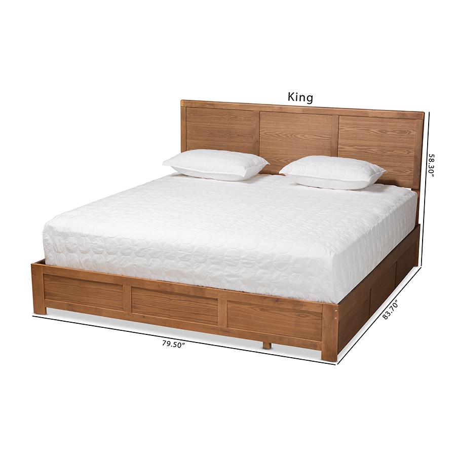 Walnut Brown Finished Wood King Size 3-Drawer Platform Storage Bed. Picture 12