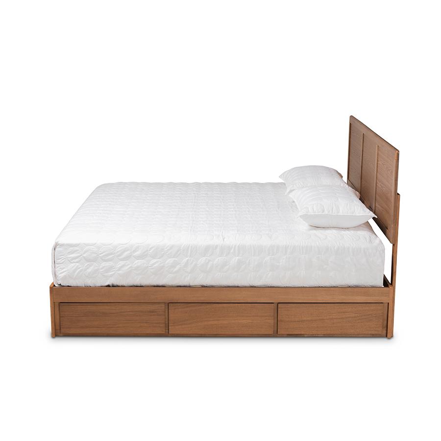 Walnut Brown Finished Wood King Size 3-Drawer Platform Storage Bed. Picture 3
