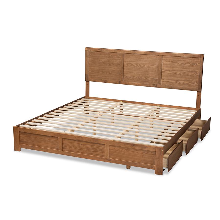 Walnut Brown Finished Wood King Size 3-Drawer Platform Storage Bed. Picture 5