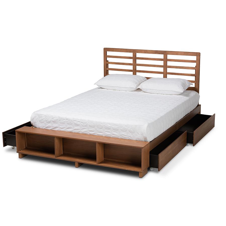 Walnut Brown Finished Wood 4-Drawer Full Size Platform Storage Bed. Picture 2