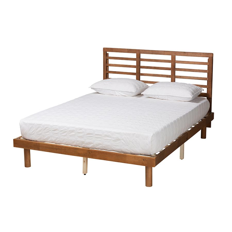 Lucine Mid-Century Modern Ash Walnut Finished Wood Full Size Platform Bed. Picture 1