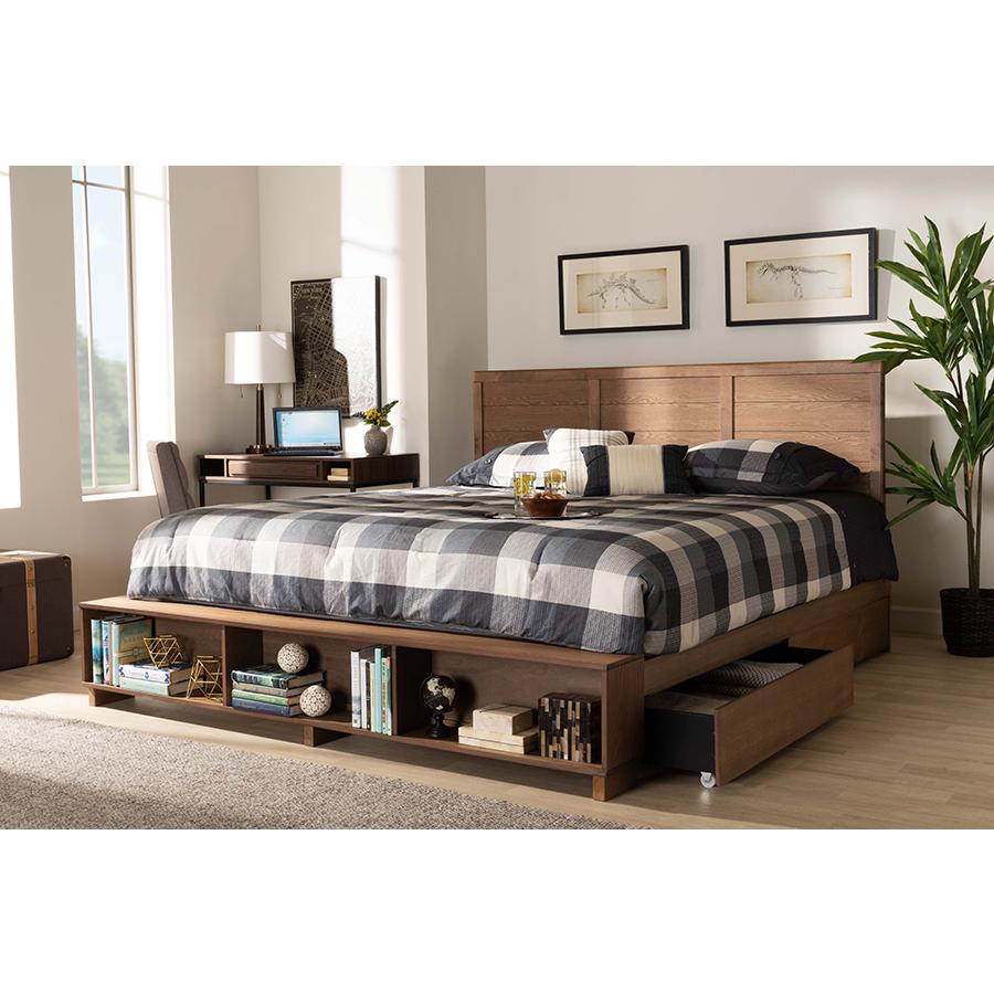 Wood King Size 4-Drawer Platform Storage Bed with Built-In Shelves. Picture 10
