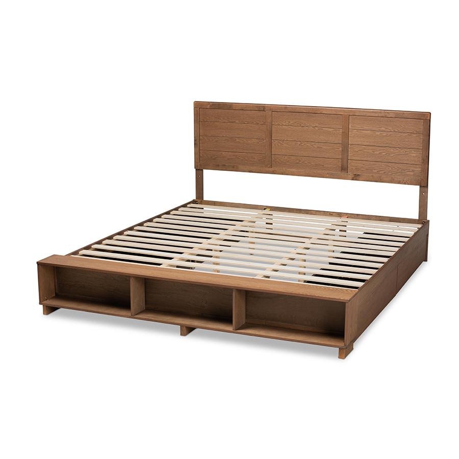 Wood King Size 4-Drawer Platform Storage Bed with Built-In Shelves. Picture 4
