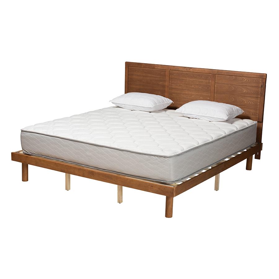 Daina Mid-Century Modern Ash Walnut Finished Wood King Size Platform Bed. Picture 1