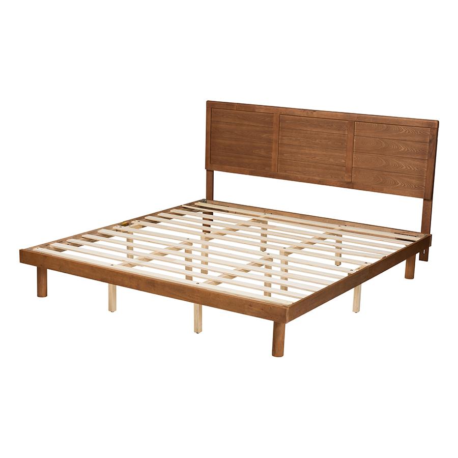 Daina Mid-Century Modern Ash Walnut Finished Wood King Size Platform Bed. Picture 3