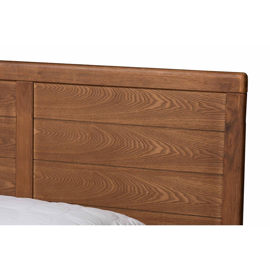 Daina Mid-Century Modern Ash Walnut Finished Wood King Size Platform Bed. Picture 4