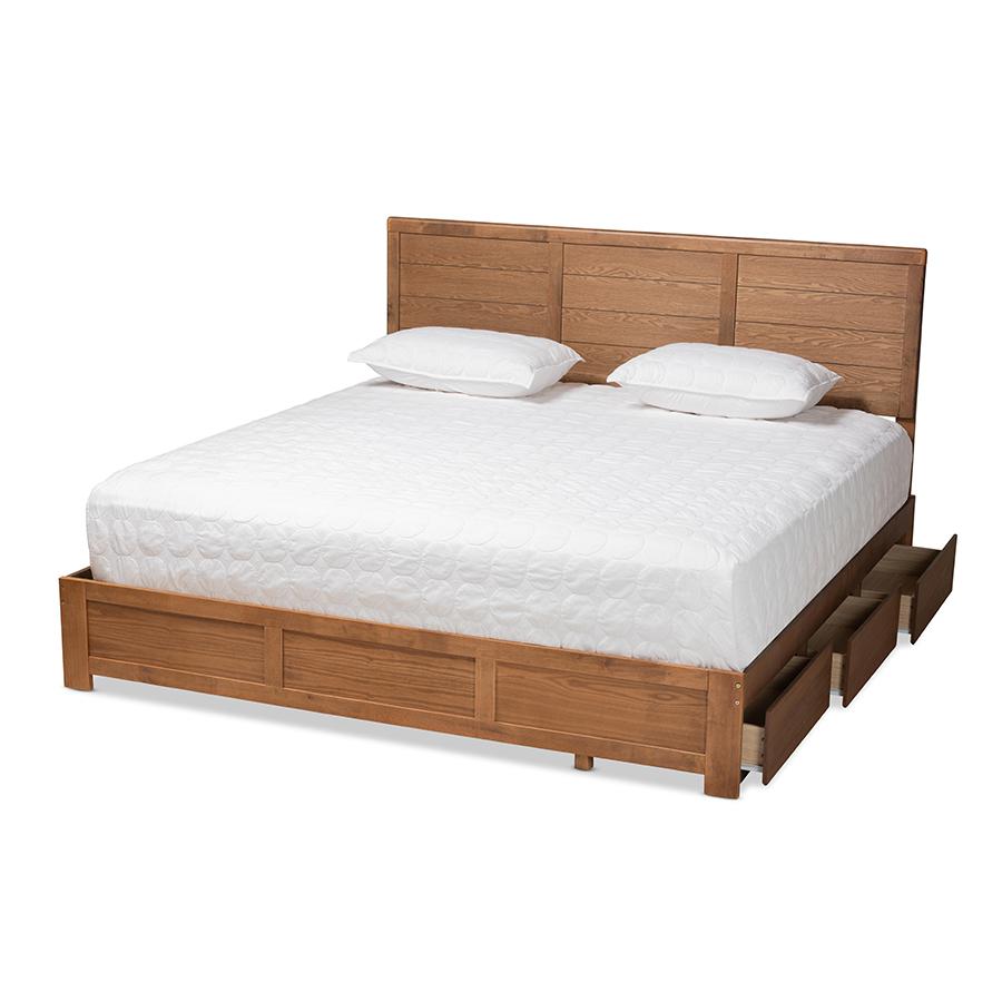 Walnut Brown Finished Wood King Size 3-Drawer Platform Storage Bed. Picture 2