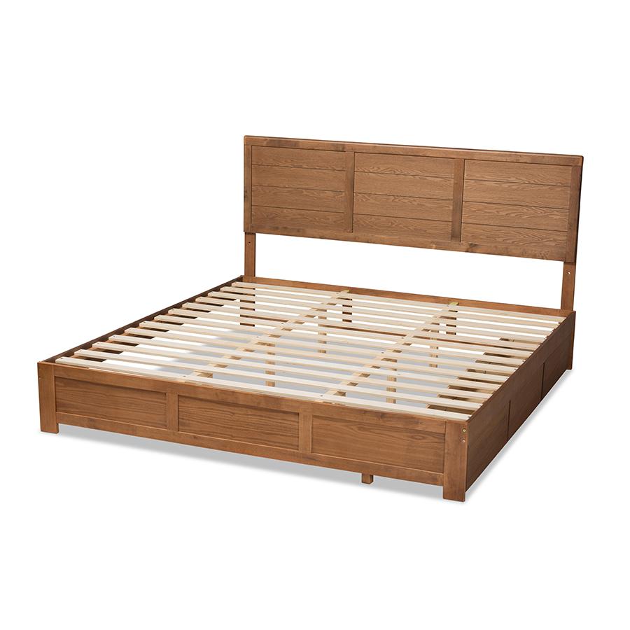 Walnut Brown Finished Wood King Size 3-Drawer Platform Storage Bed. Picture 4