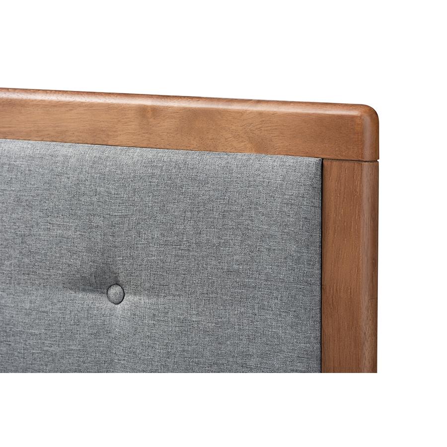 Baxton Studio Sarine Mid-Century Modern Dark Grey Fabric Upholstered Walnut Brown Finished Wood Full Size Headboard. Picture 3