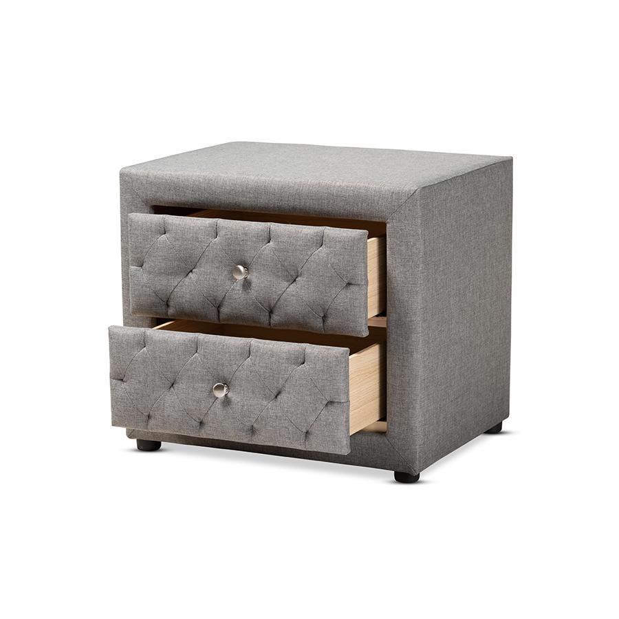 Lepine Modern and Contemporary Gray Fabric Upholstered 2-Drawer Wood Nightstand. Picture 2