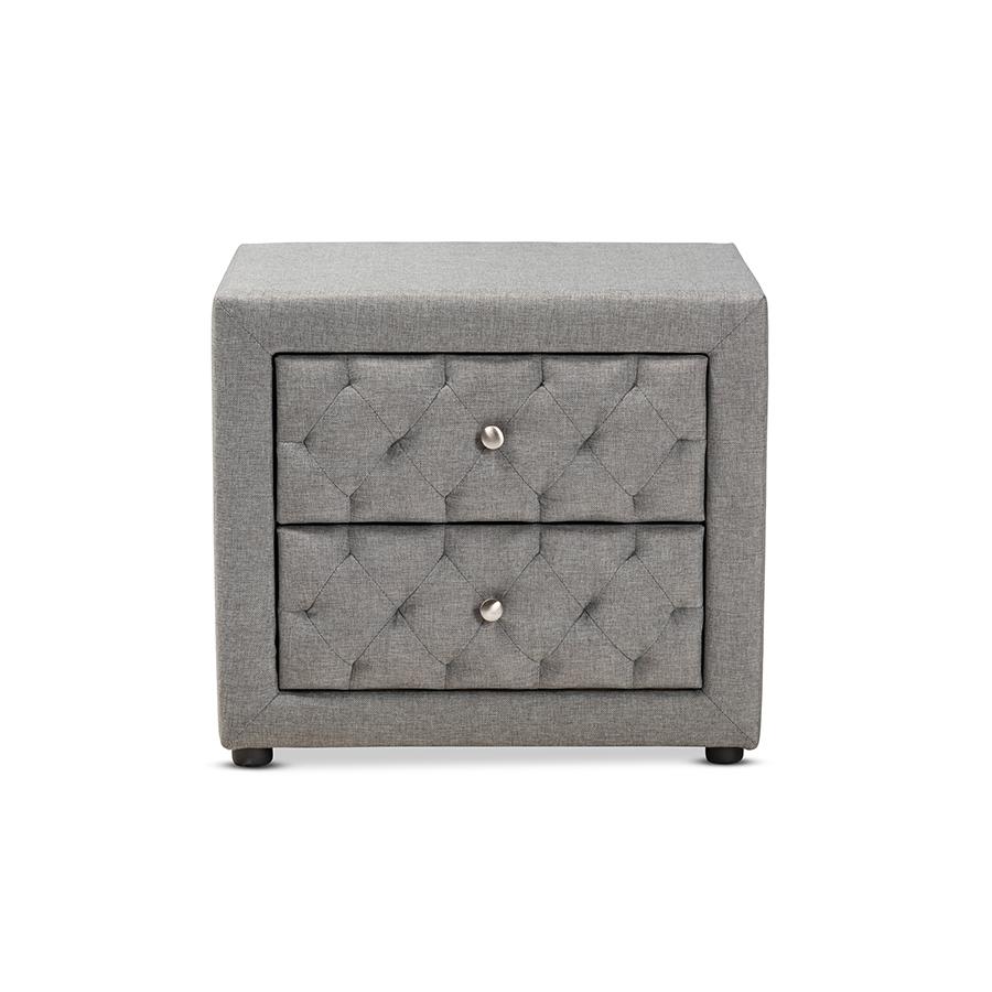 Lepine Modern and Contemporary Gray Fabric Upholstered 2-Drawer Wood Nightstand. Picture 3
