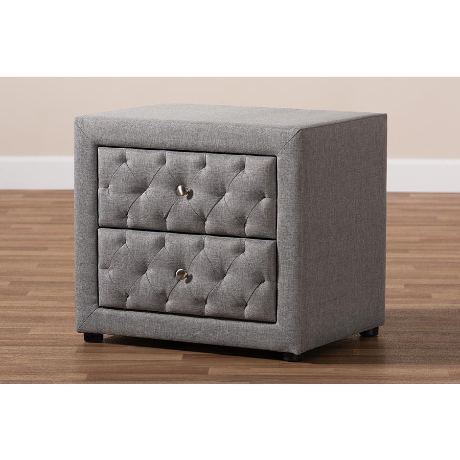Lepine Modern and Contemporary Gray Fabric Upholstered 2-Drawer Wood Nightstand. Picture 7