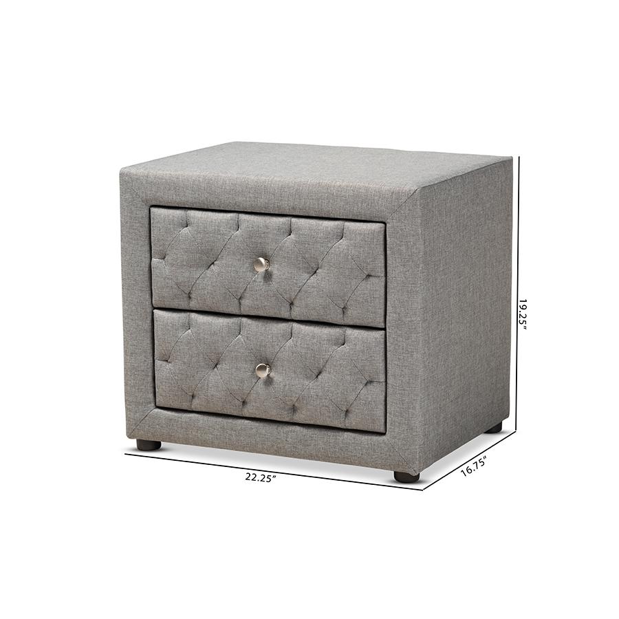 Lepine Modern and Contemporary Gray Fabric Upholstered 2-Drawer Wood Nightstand. Picture 8