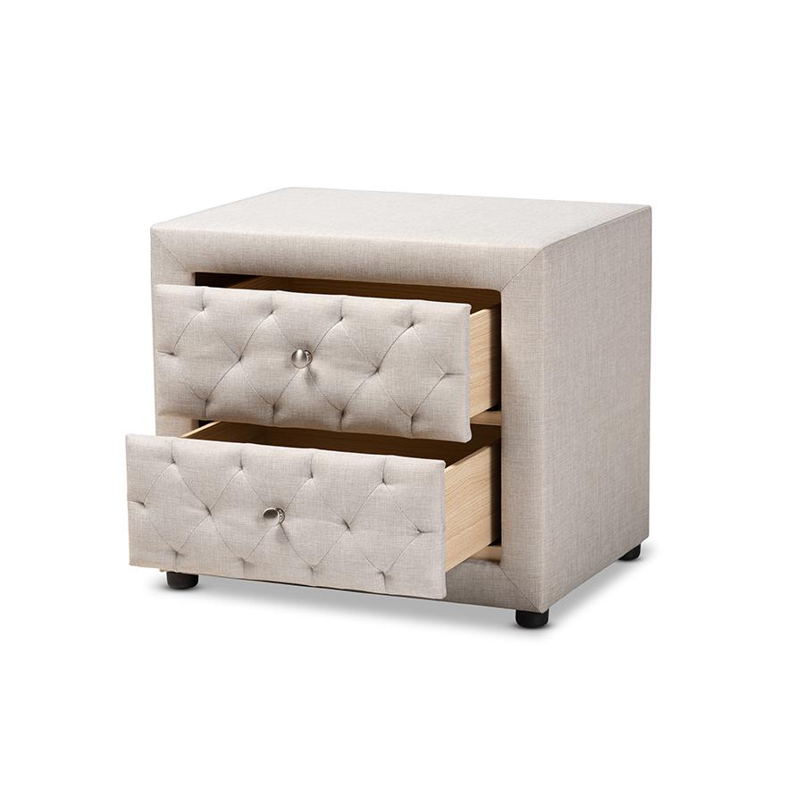 Baxton Studio Lepine Modern and Contemporary Light Beige Fabric Upholstered 2-Drawer Wood Nightstand. Picture 2