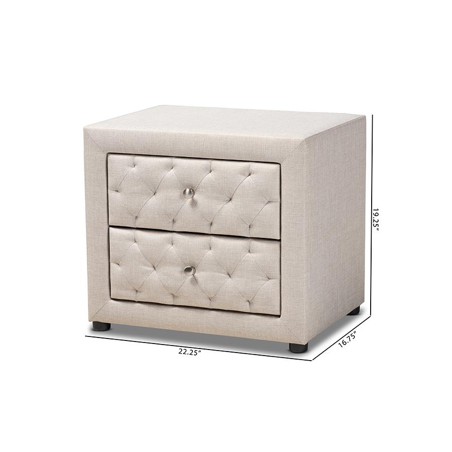 Light Beige Fabric Upholstered 2-Drawer Wood Nightstand. Picture 8