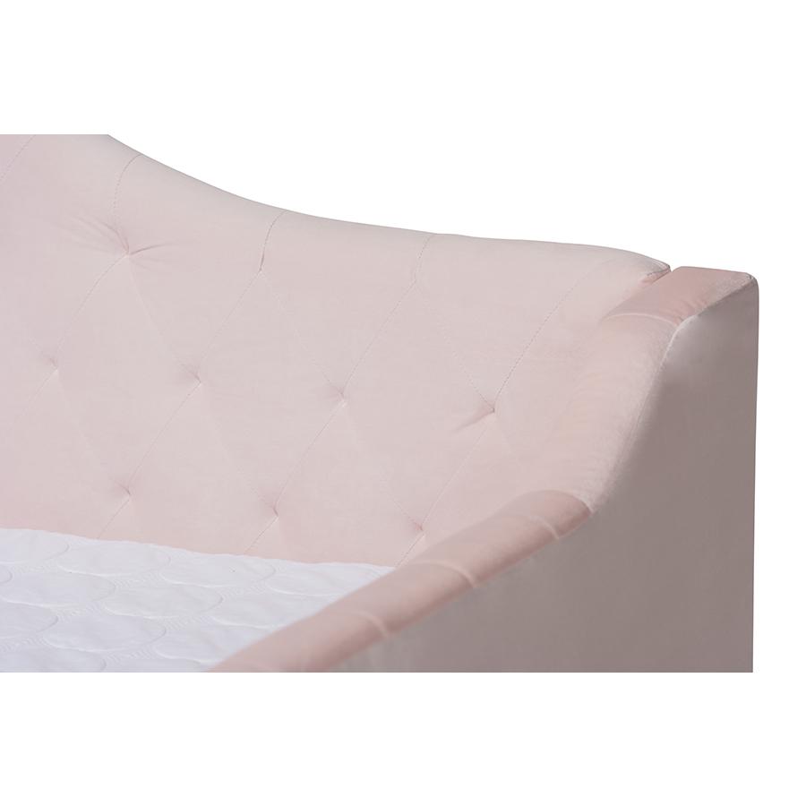 Light Pink Velvet and Button Tufted Twin Size Daybed with Trundle. Picture 6