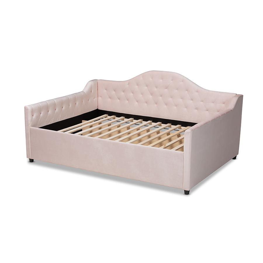 Baxton Studio Perry Modern and Contemporary Light Pink Velvet Fabric Upholstered and Button Tufted Full Size Daybed. Picture 3