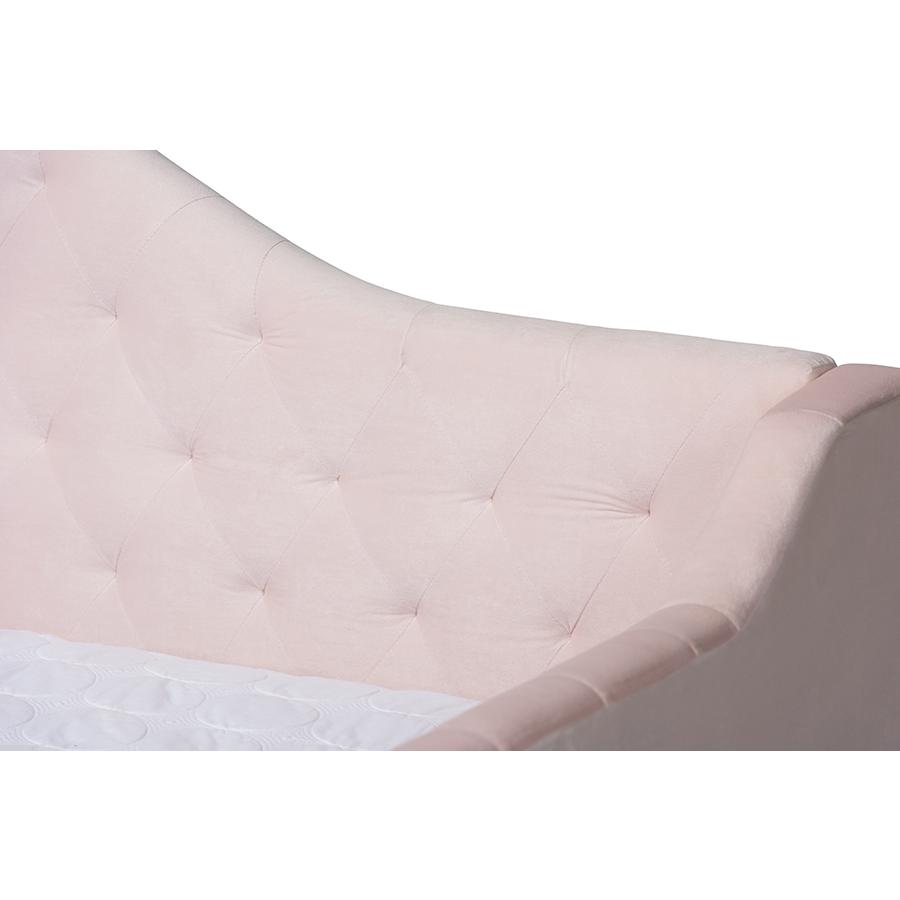 Baxton Studio Perry Modern and Contemporary Light Pink Velvet Fabric Upholstered and Button Tufted Full Size Daybed. Picture 4