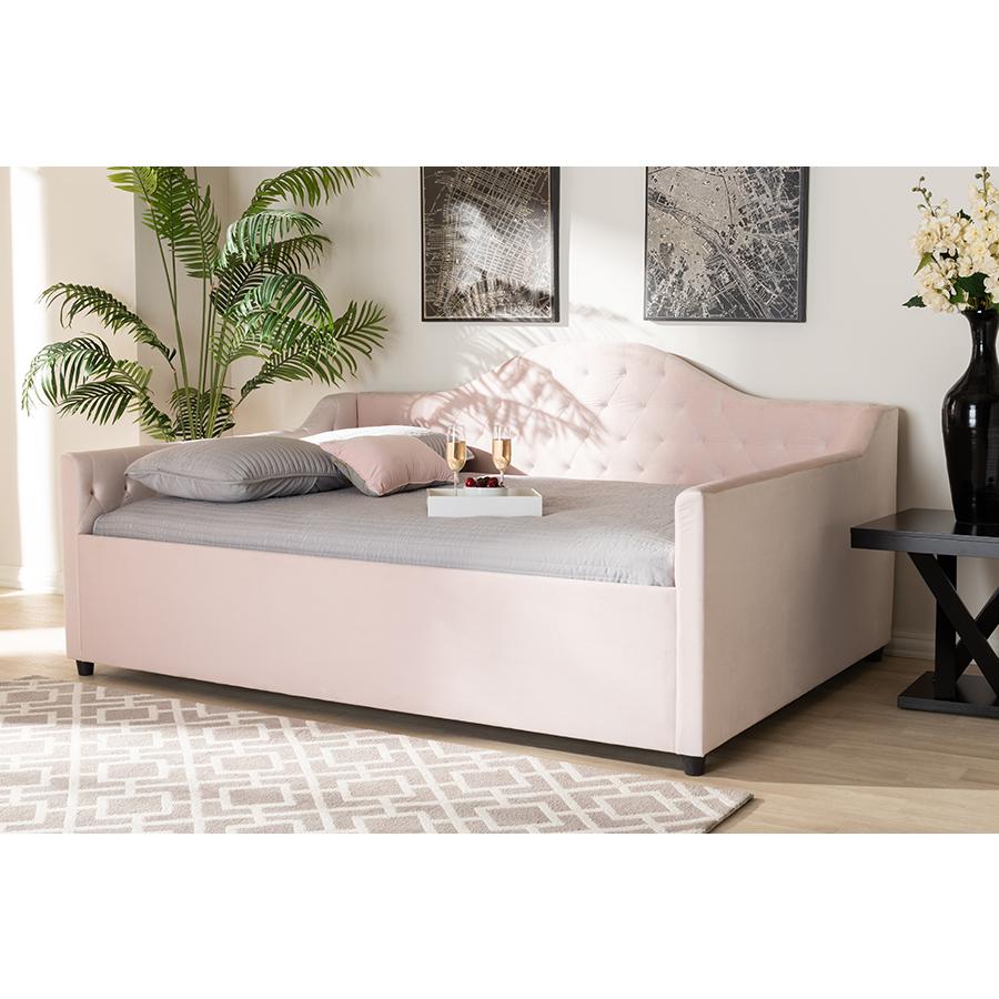 Baxton Studio Perry Modern and Contemporary Light Pink Velvet Fabric Upholstered and Button Tufted Full Size Daybed. Picture 5