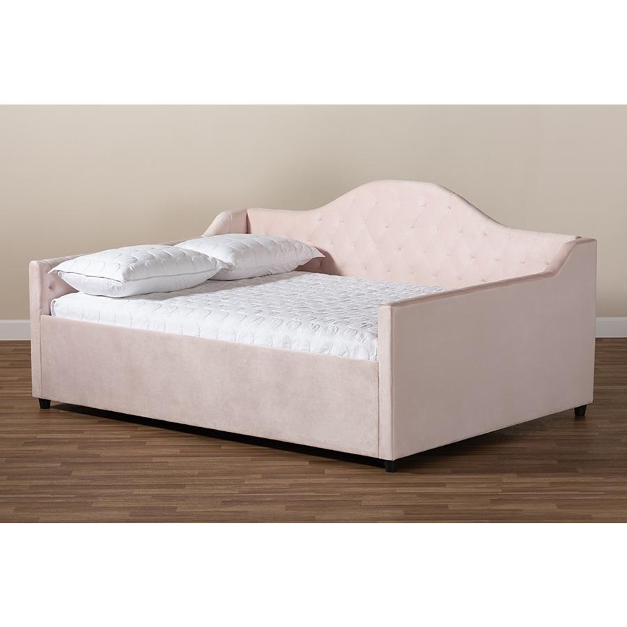 Baxton Studio Perry Modern and Contemporary Light Pink Velvet Fabric Upholstered and Button Tufted Full Size Daybed. Picture 6