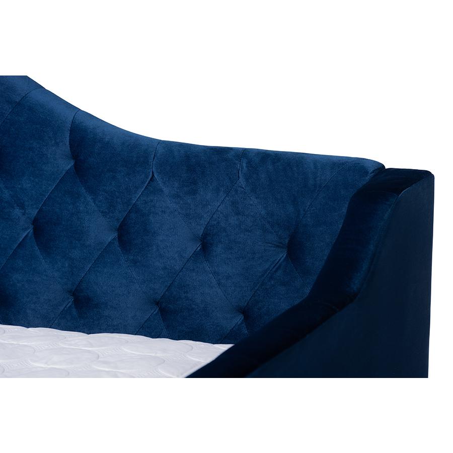 Baxton Studio Perry Modern and Contemporary Royal Blue Velvet Fabric Upholstered and Button Tufted Full Size Daybed with Trundle. Picture 6
