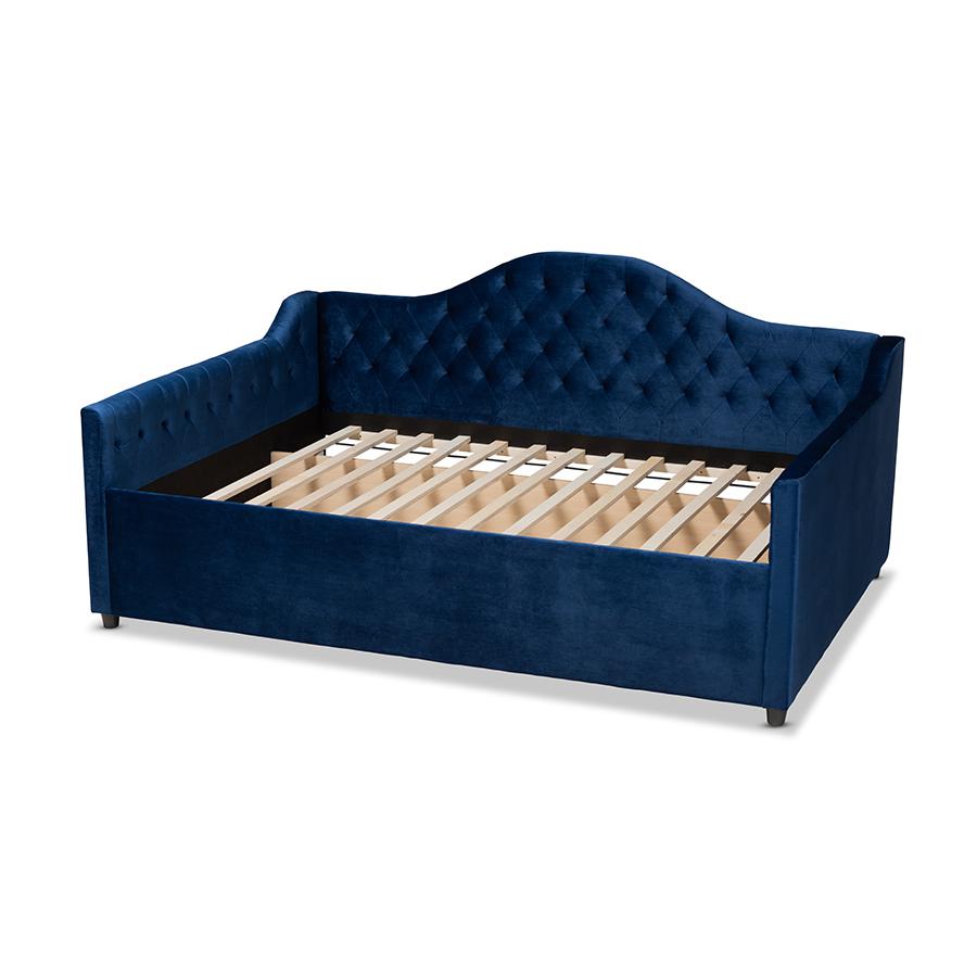 Baxton Studio Perry Modern and Contemporary Royal Blue Velvet Fabric Upholstered and Button Tufted Full Size Daybed. Picture 3