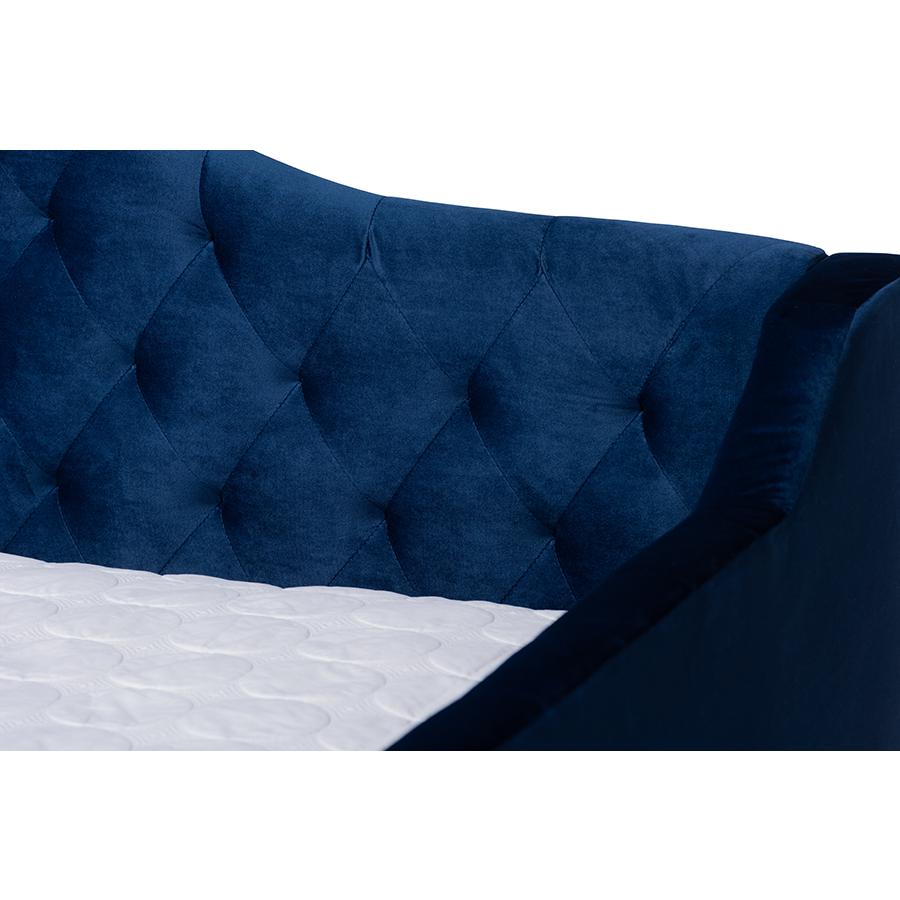 Baxton Studio Perry Modern and Contemporary Royal Blue Velvet Fabric Upholstered and Button Tufted Full Size Daybed. Picture 4